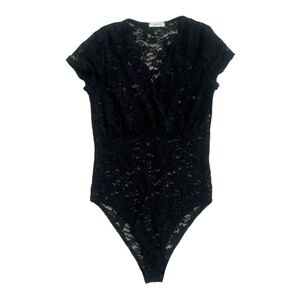 Tiny Willow Lace Sheer V-neck Bodysuit Black Women’s Size Medium